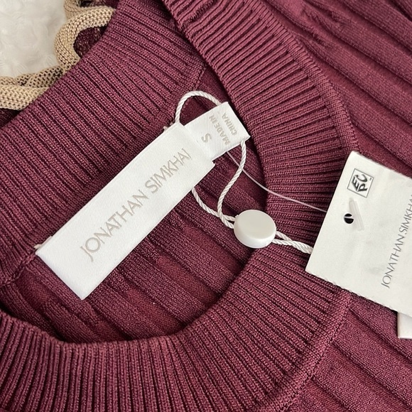 NEW JONATHAN SIMKHAI Nolan Top Twist Bow Long Sleeve Wine Merlot Size S - Picture 15 of 15